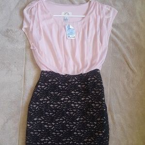 Black and pink Bondage lace dress